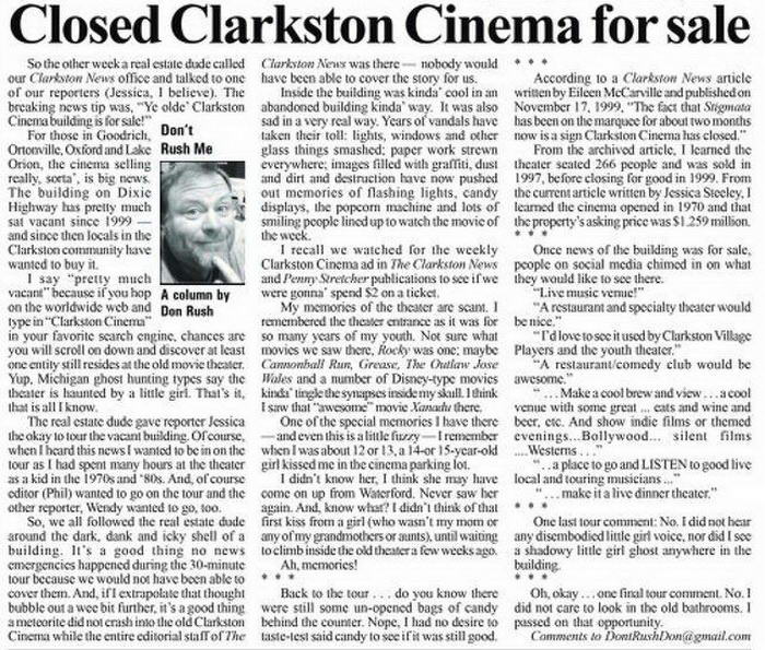 Clarkston Cinema - Aug 2 2017 Article (newer photo)